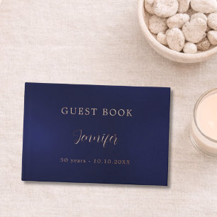 Guest book birthday navy blue rose gold foil