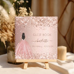 Guest book birthday party dress rose gold glitter<br><div class="desc">A guestbook for a feminine and glamourous 18th (or any age) birthday party. A stylish rose gold faux metallic looking background with faux glitter, sparkles and a girl wearing a princess dress, ball gown. Personalize and add your name, and age/date. The name is written with a hand lettered style script...</div>