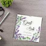 Guest book birthday party lavender eucalyptus<br><div class="desc">A stylish white background decorated with lavender florals and eucalyptus greenery.  Personalize and add youra names and a date.</div>