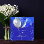 Guest book birthday party royal blue balloons<br><div class="desc">A trendy royal blue background with paint dripping look,  faux silver and blue balloons.  Personalize and add a name and a date. Can be used as a party guest book,  for planning the party or as party favours.</div>