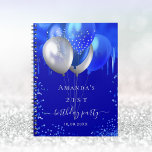 Guest book birthday party royal blue drips<br><div class="desc">A trendy royal blue background with paint dripping look,  faux silver and blue balloons.  Personalize and add a name and a date. Can be used as a party guest book,  for planning the party or as party favours.</div>