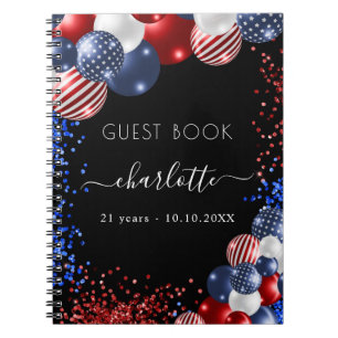 Guest book birthday patriotic red white blue