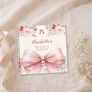 Guest book birthday pink bow cream florals