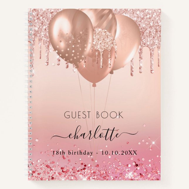 Guest book birthday pink rose gold glitter  (Front)