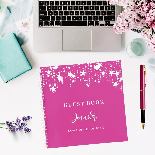 Guest book birthday pink white stars girl (Creator Uploaded)