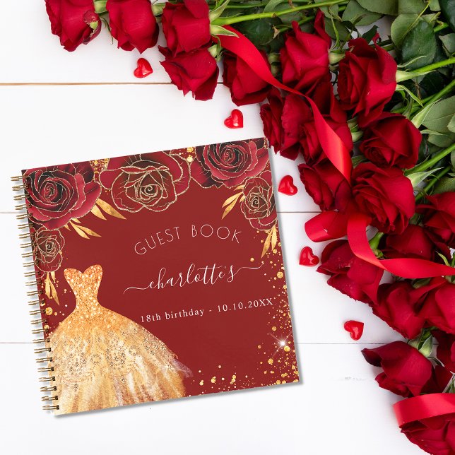 Guest book birthday red gold glitter dress  (Creator Uploaded)