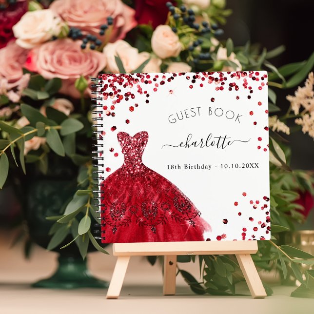 Guest book birthday red white glitter dress  (Creator Uploaded)