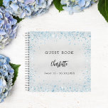 Guest book birthday silver blue sparkles<br><div class="desc">A stylish faux silver looking background with light blue faux glitter sparkles. Personalize and add your name,  age/event and date.</div>
