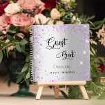 Guest book birthday silver purple glitter violet<br><div class="desc">A faux silver metallic looking background decorated with purple,  violet faux glitter dust.  Personalize and add a name and date.</div>