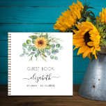 Guest book birthday sunflowers eucalyptus<br><div class="desc">A white background.  Decorated with sunflowers,  eucalyptus greenery.  Add a name,  age and a date.</div>