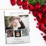 Guest book birthday white photo collage<br><div class="desc">Create your own unique photo collage. Use four,  4 of your favourite photo.   Personalize and a name and age/dates. White background,  black text.  For both him and her.</div>