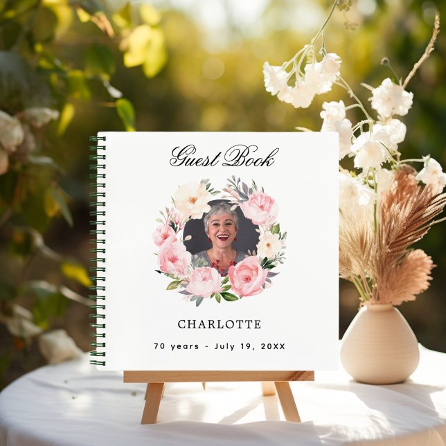 Guest book birthday white photo florals (Creator Uploaded)