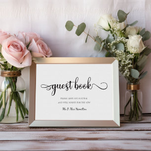 "Guest Book" Black White Modern Wedding Sign