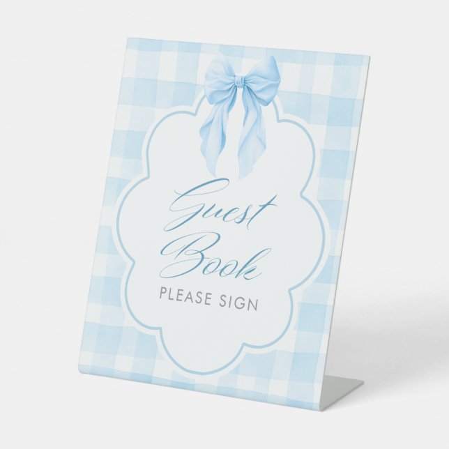Guest Book Blue Bow Baby Shower Table Sign (Front)