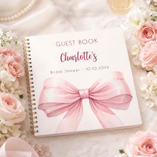 Guest book Bridal Shower blush pink bow cream