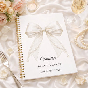 Guest book Bridal Shower bow ivory white pearls