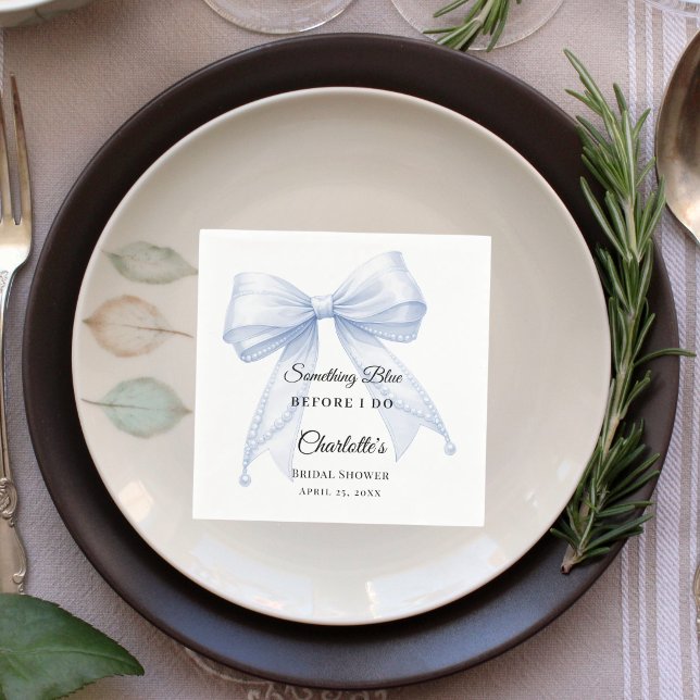 Guest book Bridal Shower bow something blue Napkin (Creator Uploaded)