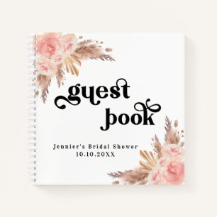 Guest book bridal shower pampas grass blush pink