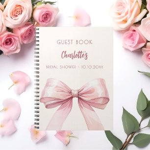 Guest book Bridal Shower pink bow cream beige