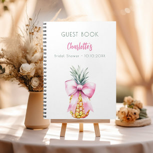 Guest book Bridal Shower pink bow pineapple