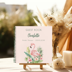 Guest book bridal shower pink flamingo