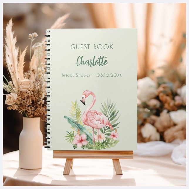 Guest book bridal shower pink flamingo sage green (Creator Uploaded)