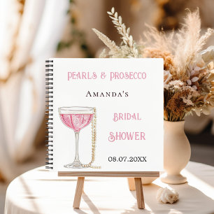 Guest book bridal shower pink pearl prosecco