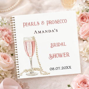 Guest book bridal shower pink pearls prosecco