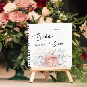 Guest book bridal shower rose gold floral silver