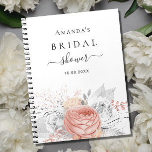 Guest book bridal shower rose gold floral silver
