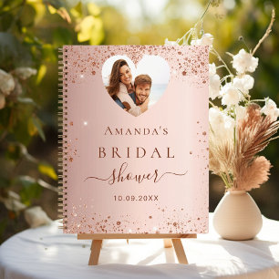 Guest book bridal shower rose gold photo heart