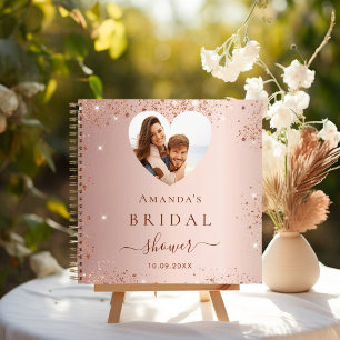 Guest book bridal shower rose gold photo heart