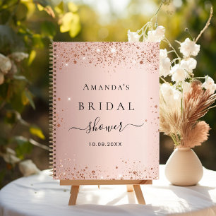 Guest book bridal shower rose gold sparkles