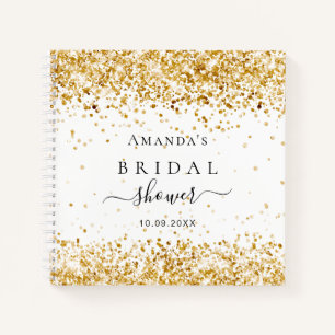 Guest book bridal shower white gold glitter