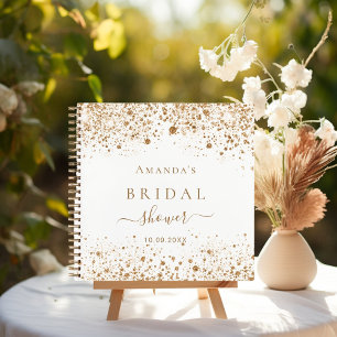 Guest book bridal shower white gold glitter name