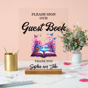 Guest Book Butterfly Fantasy Acrylic Sign