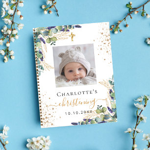 Guest book christening photo eucalyptus greenery
