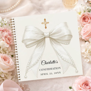 Guest book Confirmation bow ivory pearls elegant