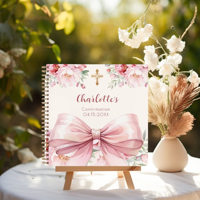 Guest book Confirmation pink bow cream florals (Creator Uploaded)