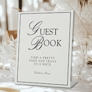 GUEST BOOK Elegant Royal Beige Wedding Pedestal Sign