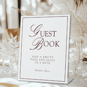 GUEST BOOK Elegant Royal Burgundy White Wedding Pedestal Sign