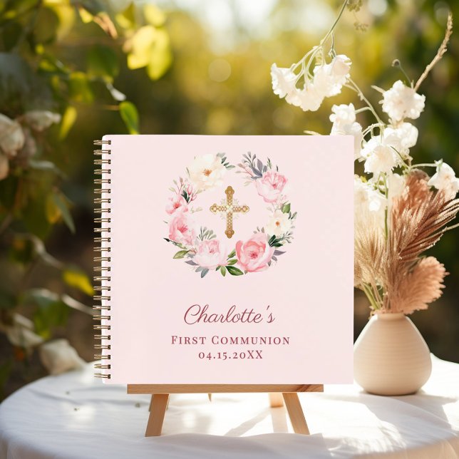 Guest book First Communion blush pink florals (Creator Uploaded)