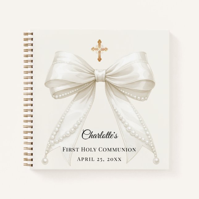 Guest book First Communion ivory bow pearls (Front)