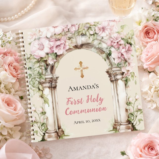 Guest book First Communion pink florals arch (Creator Uploaded)