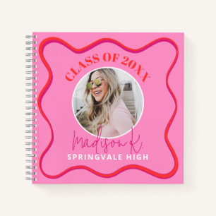 Guest Book for Grad Party Colourful Wavy Red Pink