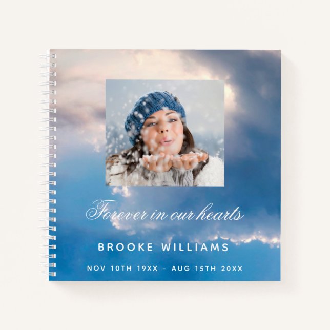 Guest book funeral memorial blue sky photo (Front)