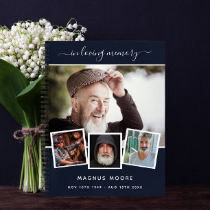 Guest book funeral photo collage blue memorial