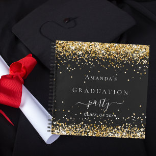 Guest book graduation black gold glitter 2025