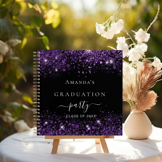Guest book graduation black purple glitter dust (Creator Uploaded)