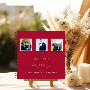 Guest book graduation red white photo name